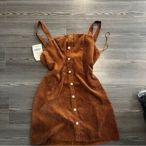 Corduroy Button-Down Dress in Brown